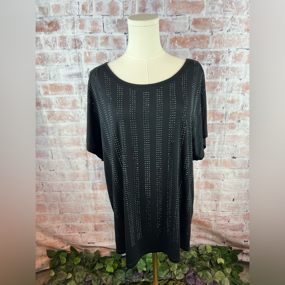 Vocal Black Studded Short Sleeve Blouse